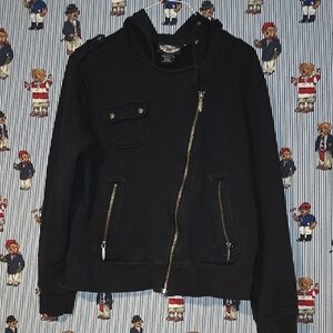 Womens Harley Davidson Bling Y2k Zip Black Jacket Studded hood Medium